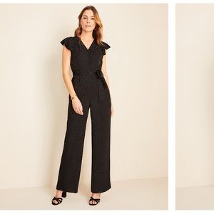 Ann Taylor Cheetah Jacquard FlutterSleeve Jumpsuit